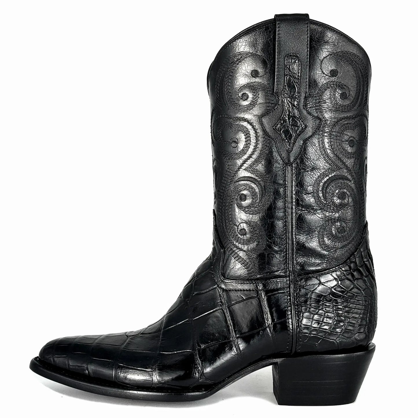 Cowboy Oval Clásica Cocodrilo Alligator Negro