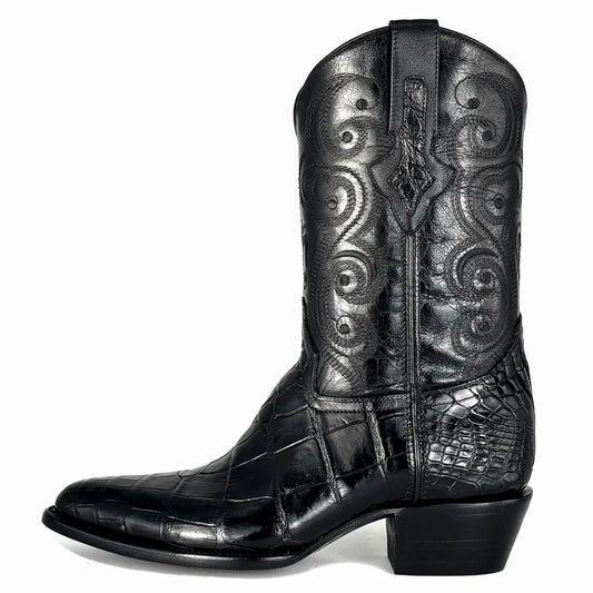 Cowboy Oval Clásica Cocodrilo Alligator Negro