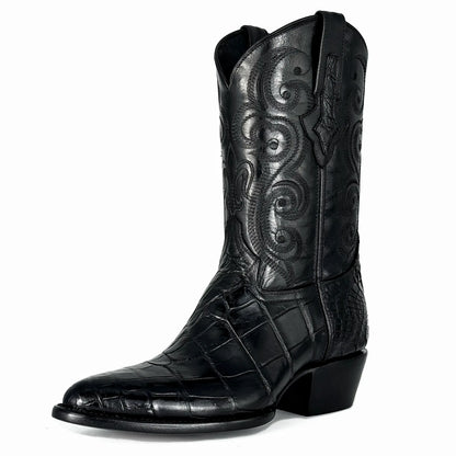 Cowboy Oval Clásica Cocodrilo Alligator Negro