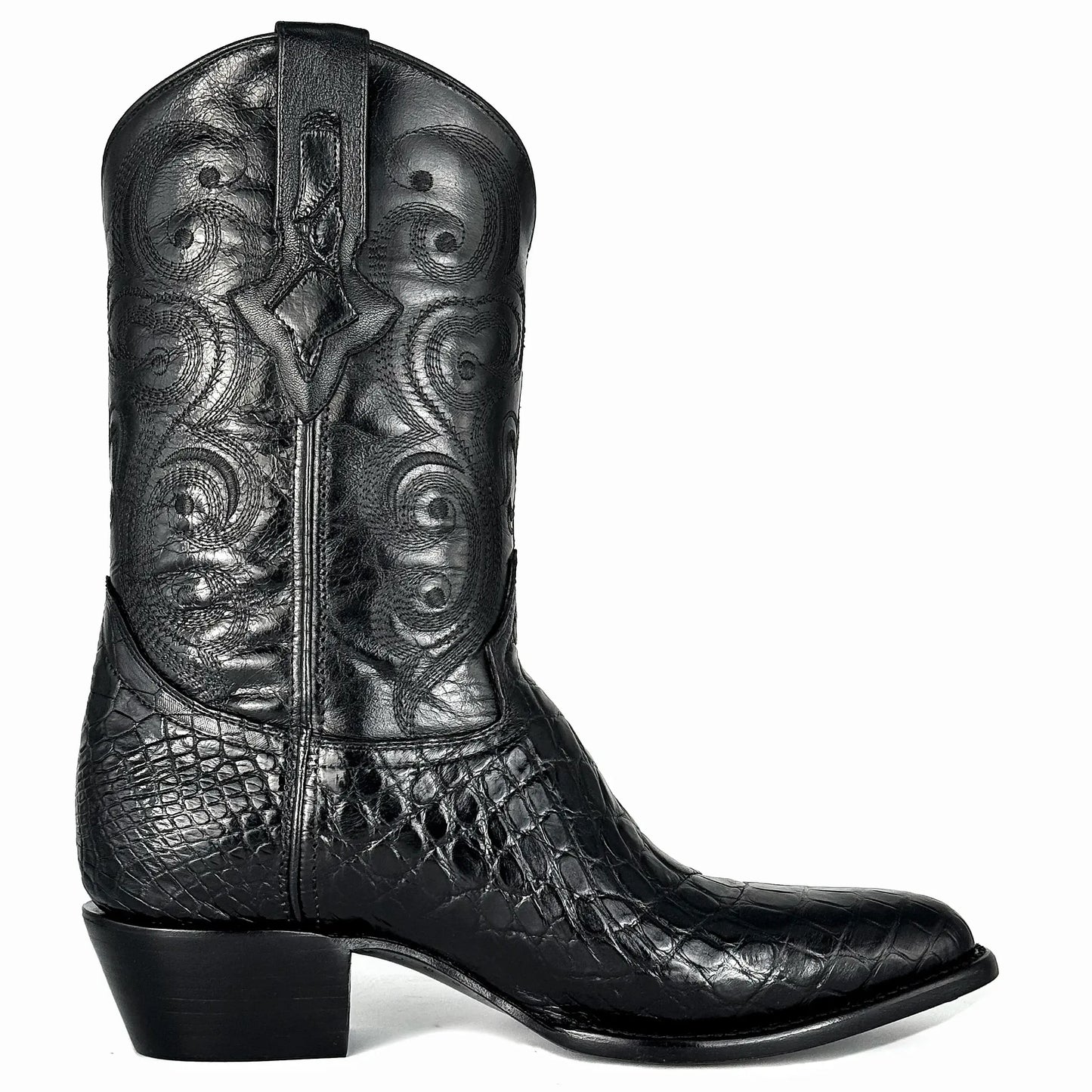 Cowboy Oval Clásica Cocodrilo Alligator Negro