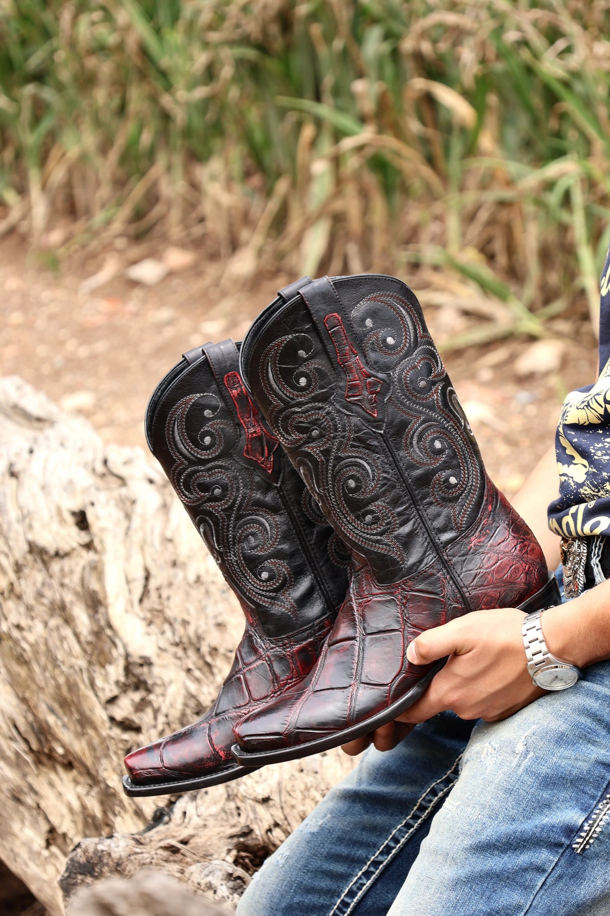 Cowboy Nevada Cocodrilo Alligator Black Cherry
