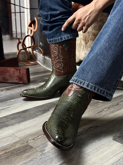 Cowboy Oval Clásica Pata Avestruz Verde